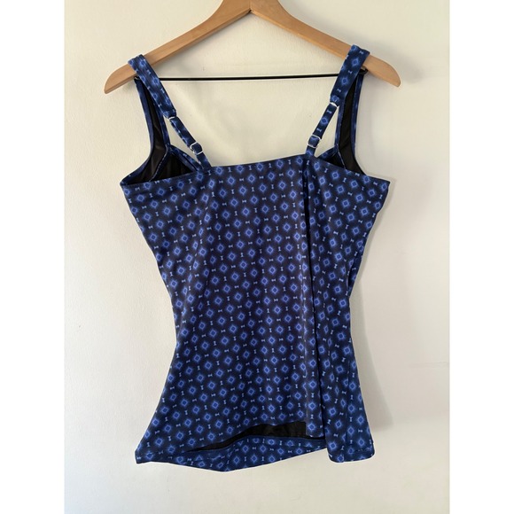 Talbots Miraclesuit 12 Sanibel Tankini Top‎ Diamond Blue Geo Underwire Support - Picture 3 of 7